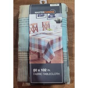 Master Cuisine Tablecloth Rectangle 60"x102" Fabric Blue Brown Plaid Cloth New